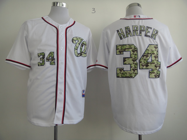 Men Washington Nationals #34 Harper White Camo MLB Jerseys